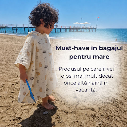 Kidizi Cuddly Buddies Dublu Muselină Poncho pentru copii 3-6 ani – Cu glugă Uscare rapidă Croială lejeră Plajă Piscină