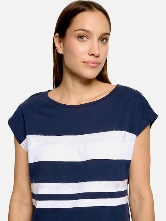 Women's Summer Linen Short Sleeve Striped Nautical Style Blouse