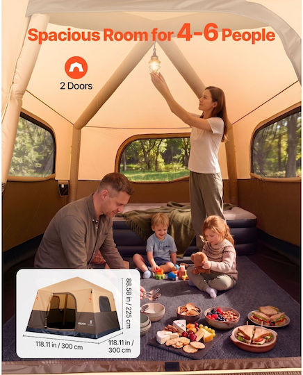Vevor Automatic Inflatable Camping Tent Storage Beige with Double Cloth 3 Seasons for 6 People 300x300x225cm