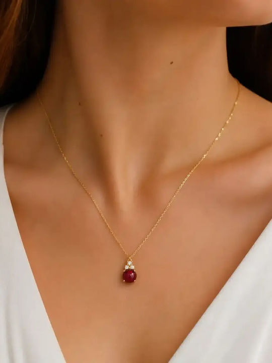 Nire Κολιέ από Επιχρυσωμένο Ατσάλι με Ζιργκόν Μπορντό