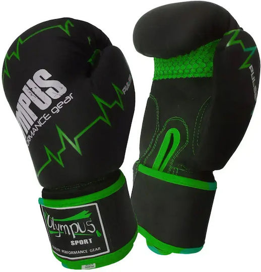 Olympus Sport Pulse Matt 4038193.6oz.Black.Green Boxing Gloves from Synthetic Leather for Competition Black