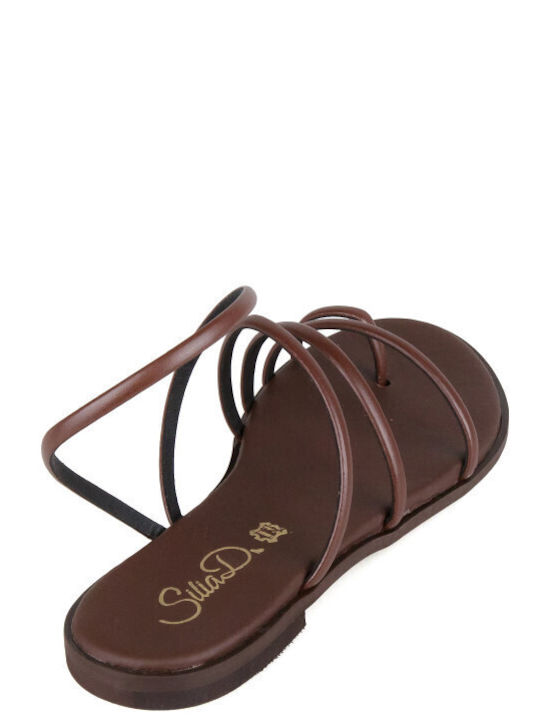 Leather Women's Flat Sandals Brown