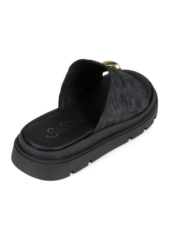 Дамски Кожени Сандали Flatforms Черни
