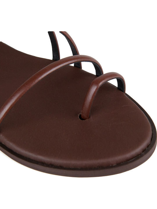 Leather Women's Flat Sandals Brown