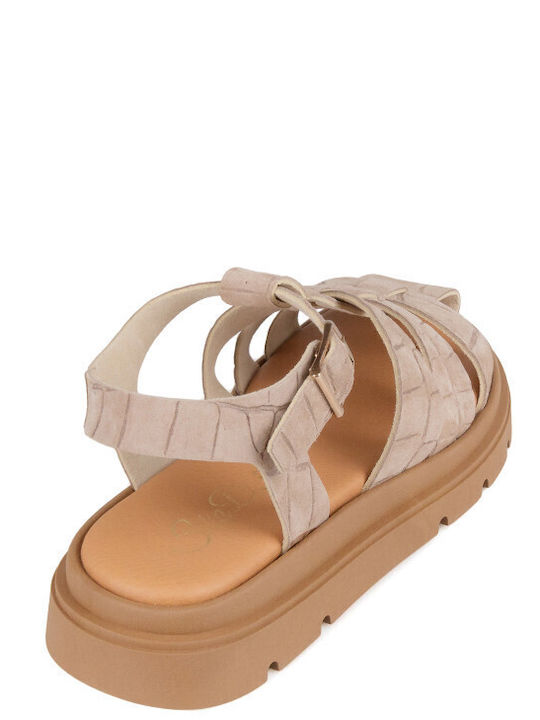 Кожени Дамски Сандали Гладиатор Flatforms Бежови