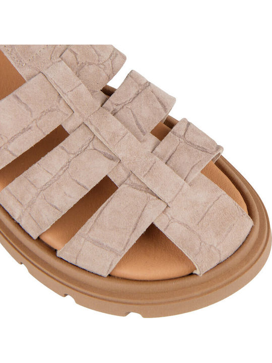 Кожени Дамски Сандали Гладиатор Flatforms Бежови