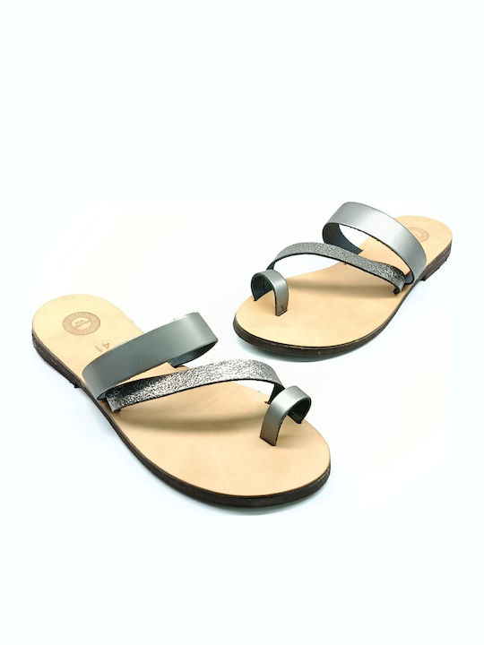 Leather Women's Flat Sandals Silver