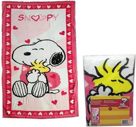 Детска Плажна Кърпа Snoopy 92064-2 76x152см 100% Памучен Велюр Памук 350г Розово Бяло