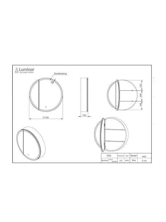 Luminor Bathroom Mirror Led Metal with Cabinet Black