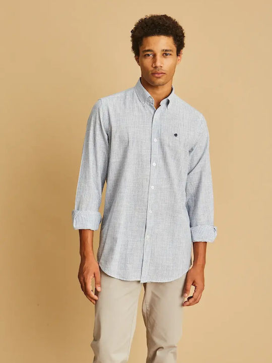 Long Sleeve Cotton Shirt in Regular Fit Striped Blue