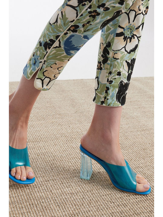 Pantaloni Dama Albastru Set Cu Pantalon High Rise Fit Slim Floral