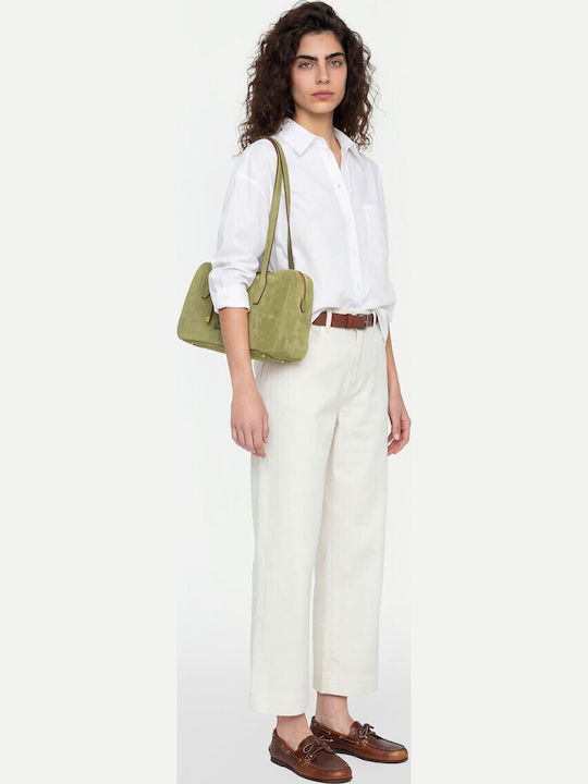 Leder Damen Schultertasche Khaki