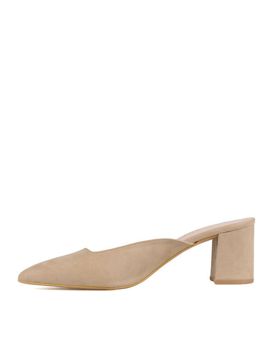 Suede Mules With Heel In Brown Colour