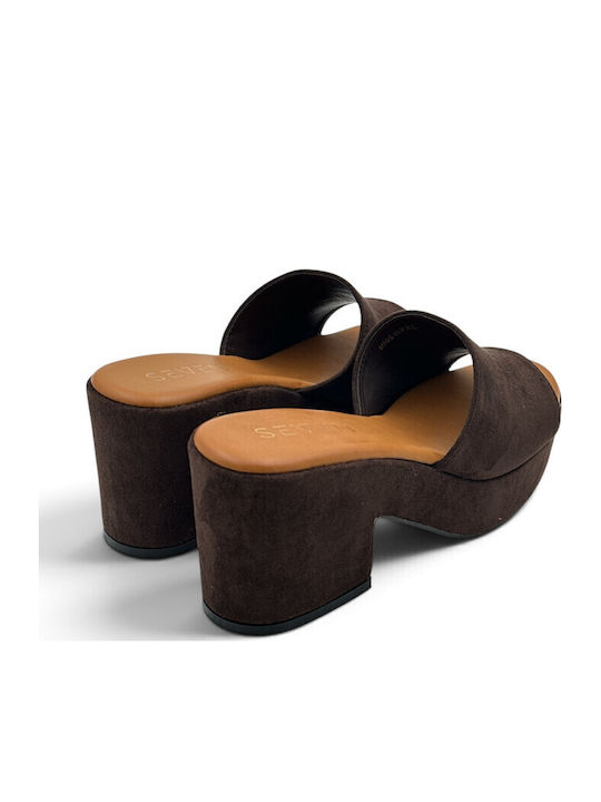 Mules with High Heel in Brown Colour