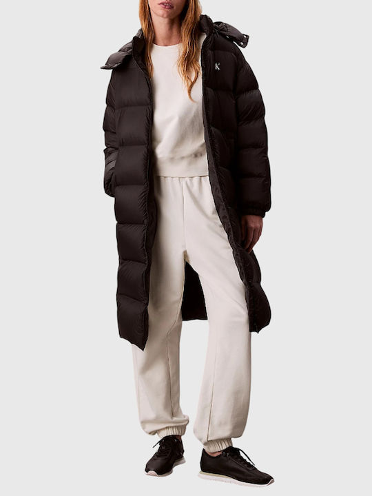 Μακρύ Γυναικείο Puffer Μπουφάν για Χειμώνα Black