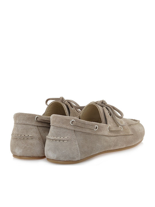 Leather Women's Boat Shoes in Beige Color