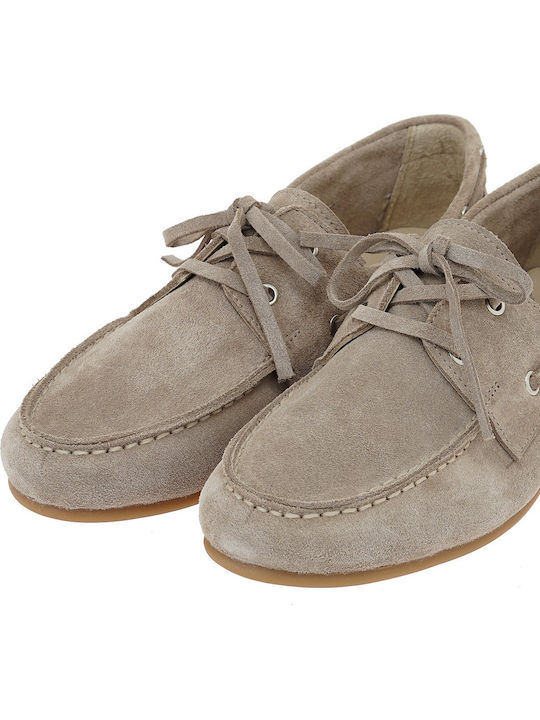Leather Women's Boat Shoes in Beige Color
