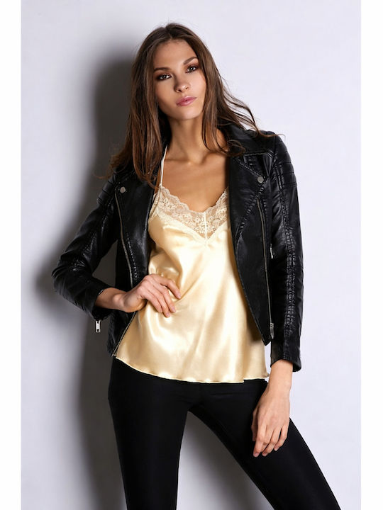 Women's Crop Satin Drape Top with Spaghetti Straps Gold