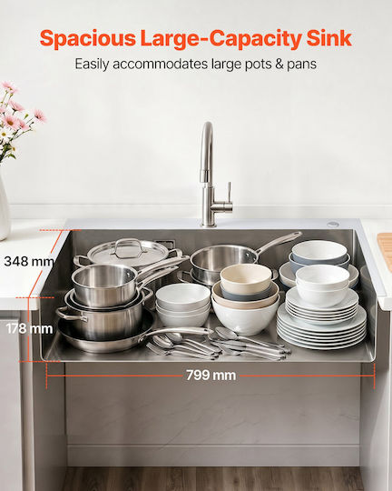 Vevor Ένθετος Νεροχύτης Inox Μ85xΠ45cm Γκρι