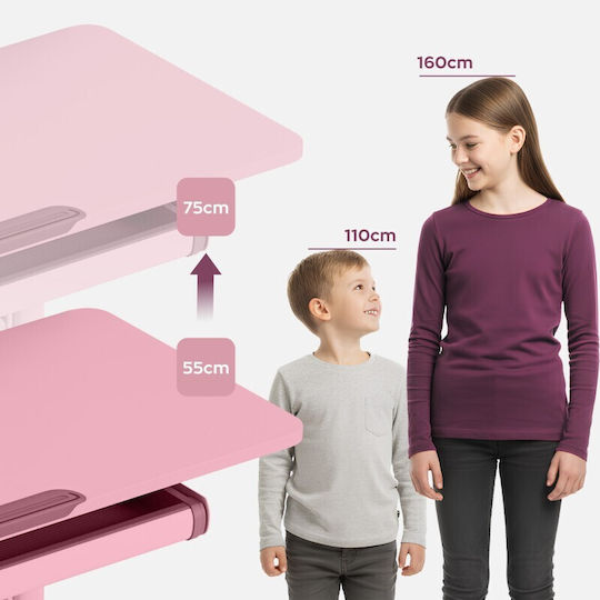 Birou Pentru Copii Din Melamină Roz 90x60x92-112cm