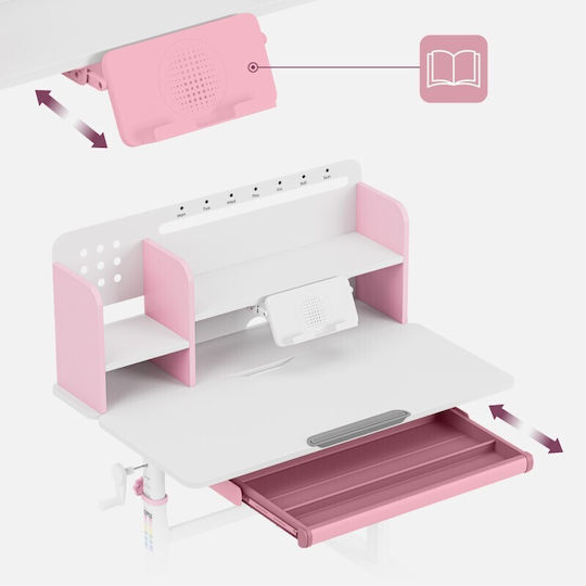 Birou Pentru Copii Din Melamină Roz 90x60x92-112cm