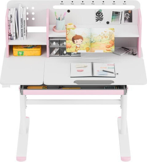 Kinder Schreibtisch aus Melamin Rosa 100x60x92-112cm