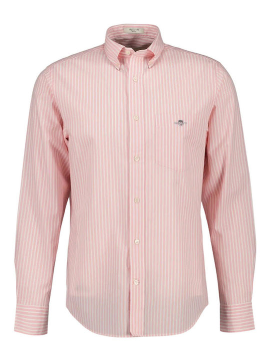 Long Sleeve Cotton Shirt in Regular Fit Striped Pink