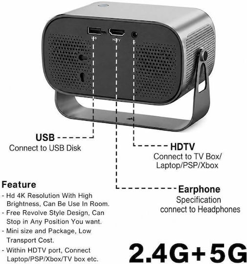 Andowl YG500 Mini Projector 3LCD Λάμπας LED με Wi-Fi και Ενσωματωμένα Ηχεία