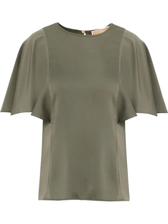 Women's Satin Blouse with Zipper Olive