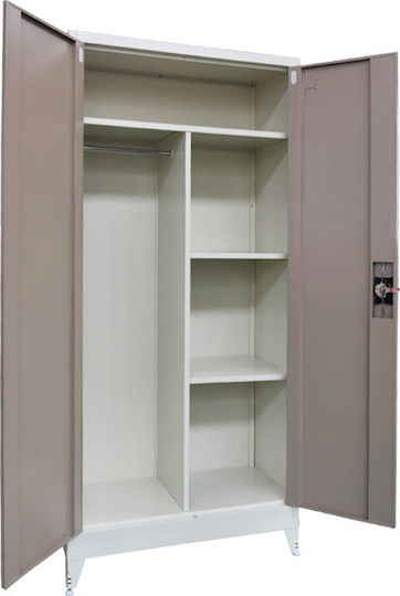 Zweiflügeliger Schrank Metallisch Verzinkt mit Trennwand & 3 Regale 70x40x181cm