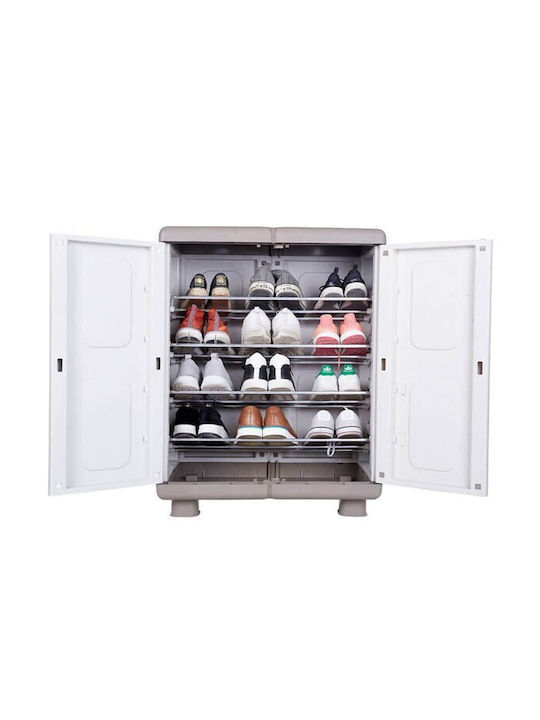 Shoe Cabinet Leda Plastic with 4 Shelves Beige/White 73x44x96cm