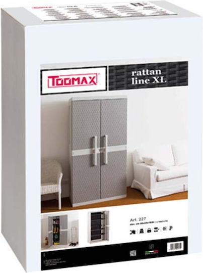 Double Door Wardrobe Rattan XL Plastic with 4 Shelves Light Grey / Warm Grey 312 89x54x190cm
