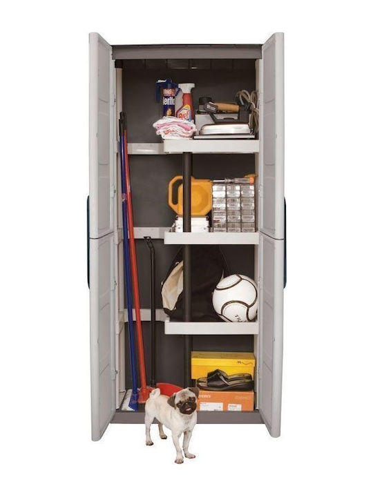 Doppelflügeliger Außenschrank aus Polypropylen mit Trennwand & 3 Regale 70x39x165cm