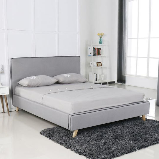 Morisson Bed Double Upholstered with Fabric Gray for Mattress 140x190cm