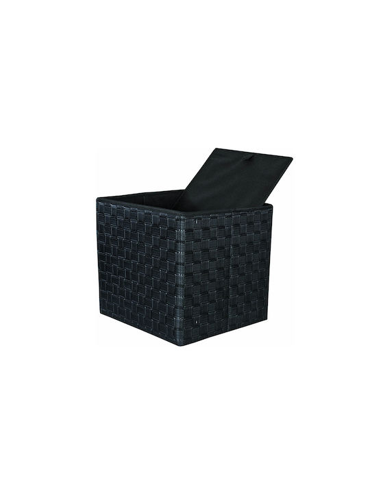 Stool For Living Room With Storage Space Upholstered with Leatherette Black 38x38x37cm