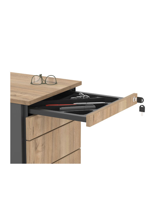Büroaufbewahrungsschublade aus Holz mit Rollen Schloss und Schubladen Anthrazit 43x59x55cm