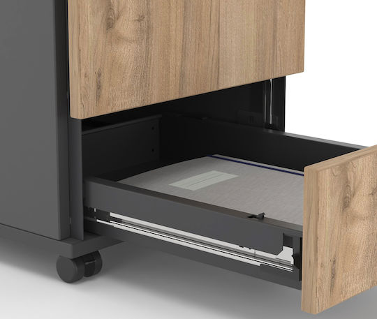 Office Storage Drawer Wooden with Wheels and Lock Anthracite 43x59x55cm