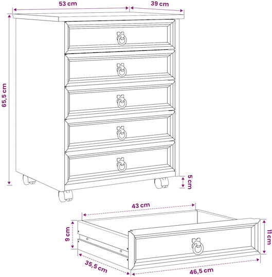 Office Storage Drawer from Solid Wood & Metal with Wheels White 53x39x65.5cm