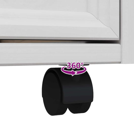 Office Storage Drawer from Solid Wood & Metal with Wheels White 53x39x65.5cm