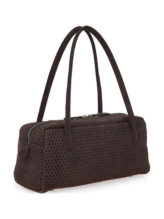 Net Silhouette Large Leather Women's Shoulder Bag Brown