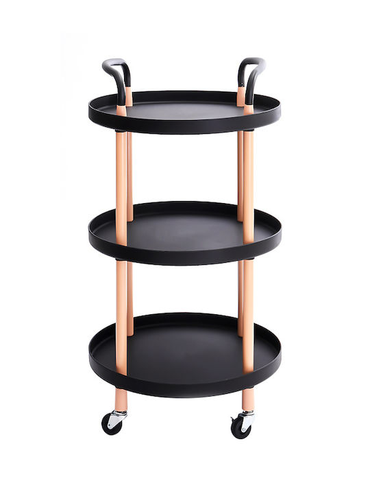 Round Side Bar Coffee Table Metal with Wheels Black / Natural W48xL48xH81.5cm E-3922