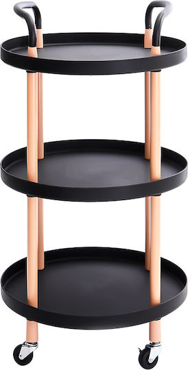Round Side Bar Coffee Table Metal with Wheels Black / Natural W48xL48xH81.5cm E-3922