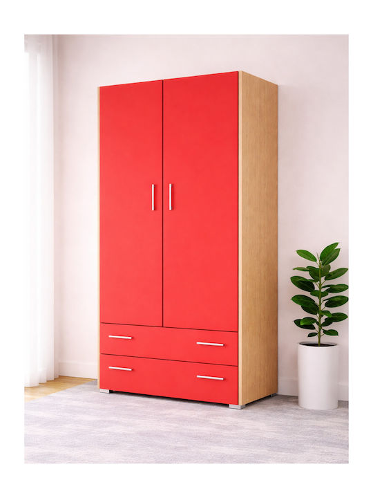 Two Door Wardrobe with 2 Drawers Oak-Red No.2 85x50x180cm