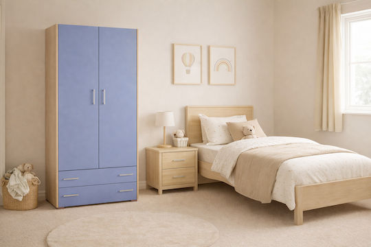 Number 1 Two Door Wardrobe with 2 Drawers Oak-Blue 85x50x180cm