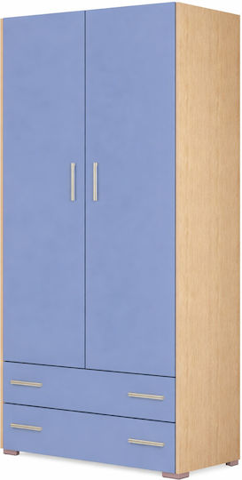 2 Zwei Türen Kinderkleiderschrank mit 2 Schubladen Eiche-Blau 105x50x180cm