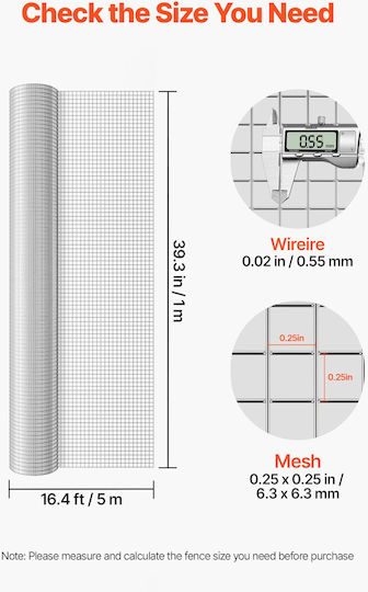 Vevor Galvanized Grey Wire Fencing 1x5m