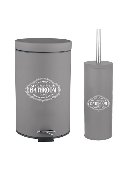 E-3659 Metallisches Badezimmer Mülleimer und Bürsten Set 7lt Hellblau