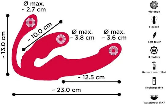 Women's Triple Strapless Strap On Vibration You2toys 23cm Red