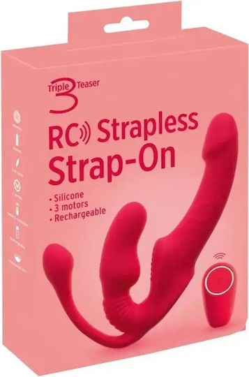 Women's Triple Strapless Strap On Vibration You2toys 23cm Red