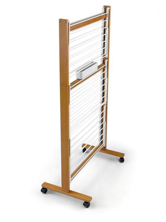 GreenTech Folding Floor Wooden Clothes Drying Rack with Wheels with 25m Hanging Length